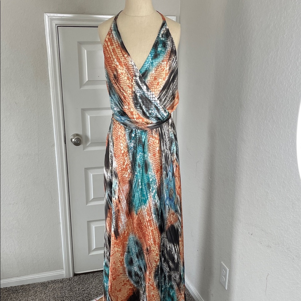 Boston Proper Vibrant Maxi Dress in Orange and Teal